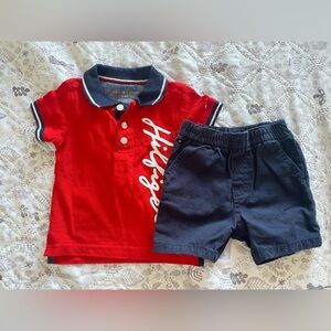 Tommy Hilfiger Kids Red Polo Shirt with Navy Accents